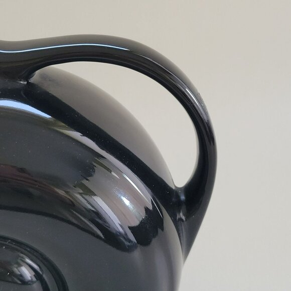 Vintage Black Art Deco Ceramic Water Pitcher, Embossed Circle Design, Retro MCM - Picture 2 of 10